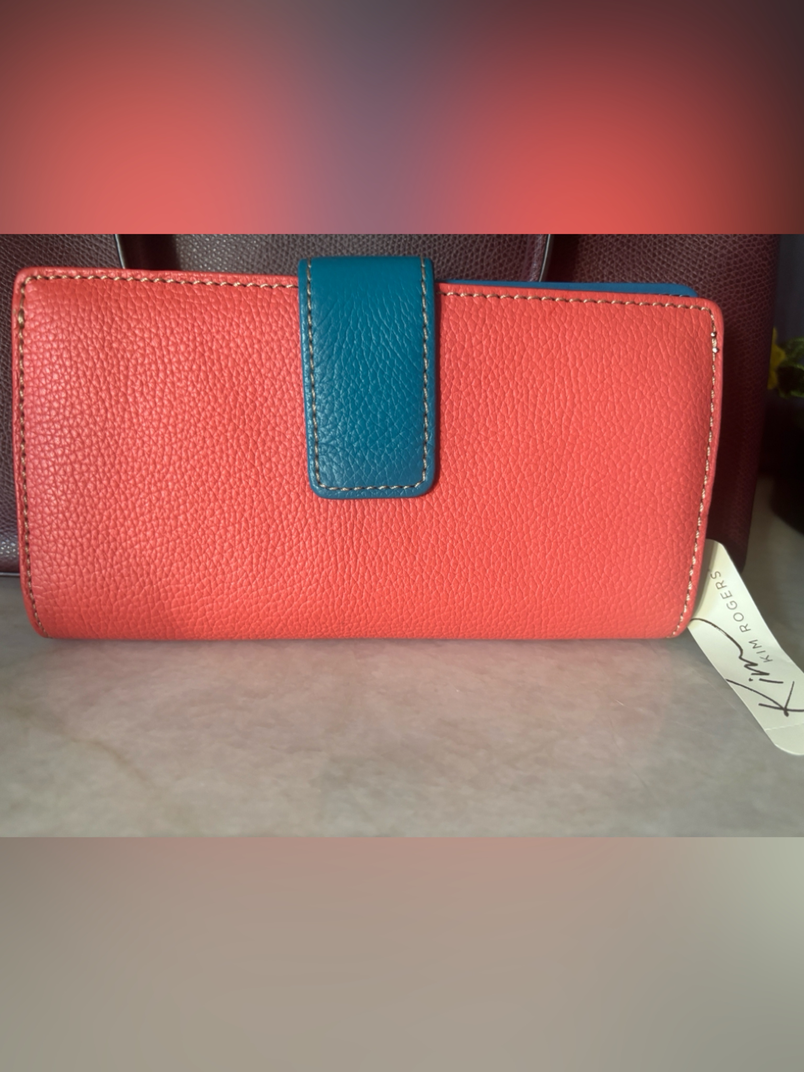 Kim Rogers Coral Wallet With Teal Snap Strap